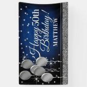 Glittery Blue und Silver Happy Birthday Banner (Vertikal)