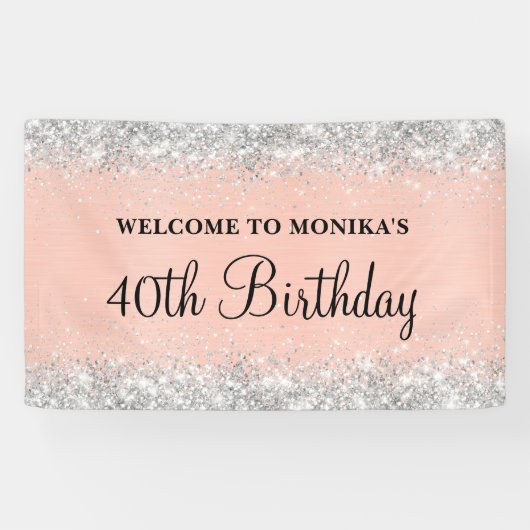 Glittery Blush Rose Foil 40. Geburtstag Willkommen Banner (Horizontal)