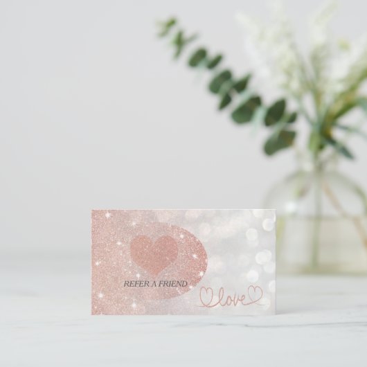 Glittery bokeh Kalligraphie Rose Gold Liebe Herz Empfehlungskarte (Stehend Vorderseite)