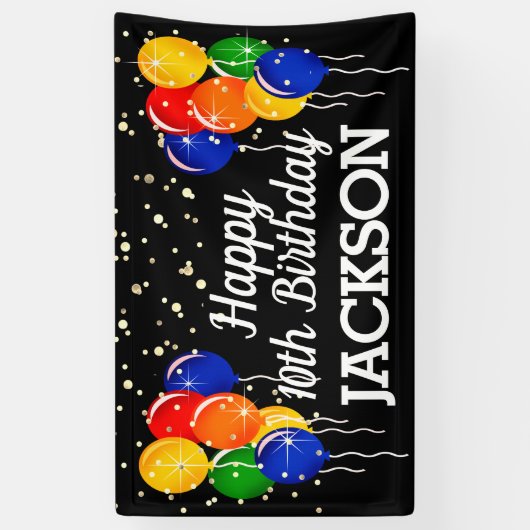 Glittery Bright Color Balloons Happy Birthday Banner (Vertikal)