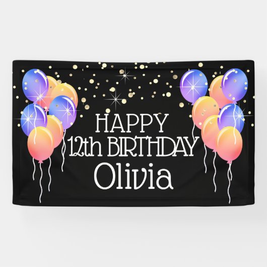 Glittery Bright Pastels Girl's Happy Birthday Banner (Horizontal)