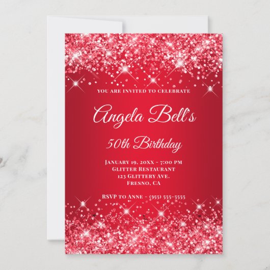 Glittery Bright Red Ombre Extravagant Monogram Einladung (Vorderseite)