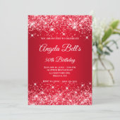 Glittery Bright Red Ombre Extravagant Monogram Einladung (Stehend Vorderseite)