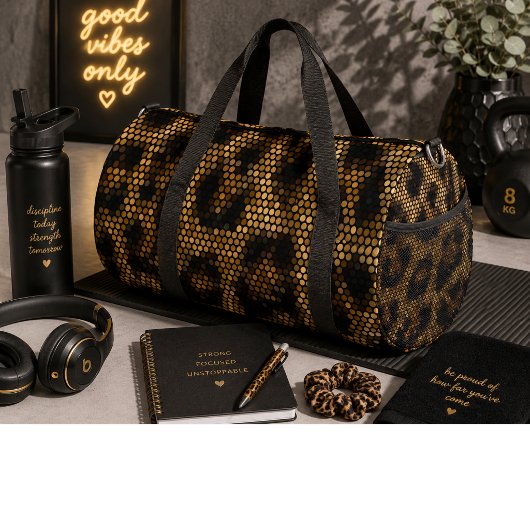 Glittery Brown Leopard Muster Duffle Bag