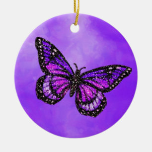 Glittery Butterfly auf Wasserfarbe Keramik Ornament