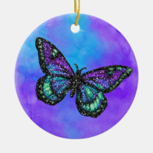 Glittery Butterfly auf Wasserfarbe Keramik Ornament