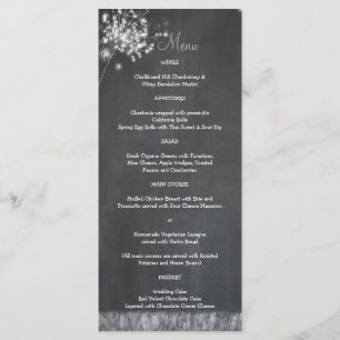 Glittery Chalkboard Dandelions Wedding Menu Menükarte