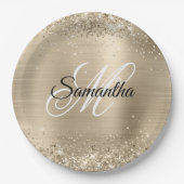 Glittery Champagne Foil Extravagant Monogram Pappteller (Vorderseite)