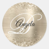 Glittery Champagne Foil Extravagant Monogram Runder Aufkleber (Vorderseite)