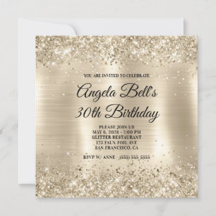 Glittery Champagne Gold Foil 30. Geburtstag Einladung