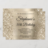 Glittery Champagne Monogram 30. Geburtstag Einladung (Vorne/Hinten)