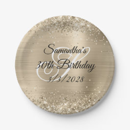 Glittery Champagne Monogram 30. Geburtstag Pappteller