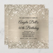 Glittery Champagne Shimmer Foil Extravagant Monogr Einladung (Vorne/Hinten)