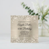 Glittery Champagne Shimmer Foil Extravagant Monogr Einladung (Stehend Vorderseite)