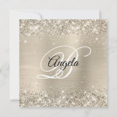 Glittery Champagne Shimmer Foil Extravagant Monogr Einladung (Rückseite)