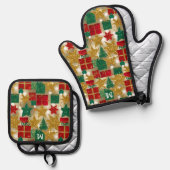 Glittery Christmas Pattern Ofenhandschuh & Topflappen-Set (Vorderseite/Rückseite)