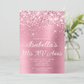 Glittery Classic Pink Foil Mis XV Años Foto Einladung (Stehend Vorderseite)