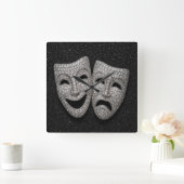 Glittery Comedy & Tragedy Drama Mask Quadratische Wanduhr (Zuhause)
