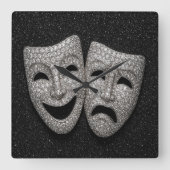 Glittery Comedy & Tragedy Drama Mask Quadratische Wanduhr (Vorderseite)