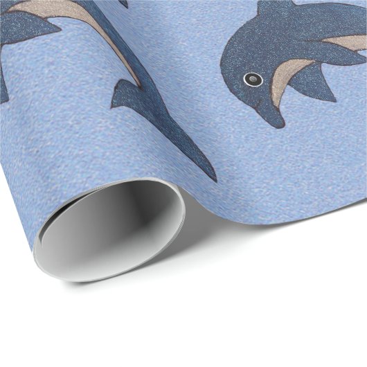 Glittery Dark Blue White Jumping Delphine Geschenkpapier (Rolleneckpunkt)