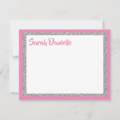 Glittery Dark Pink und Silber Vielen Dank Flachkar Dankeskarte (Vorderseite)