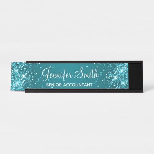Glittery Dark Türkise Gradient Schreibtischnamensplakette (Vorderseite )