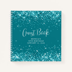 Glittery Dark Turquoise 40. Geburtstag Gast Notizblock