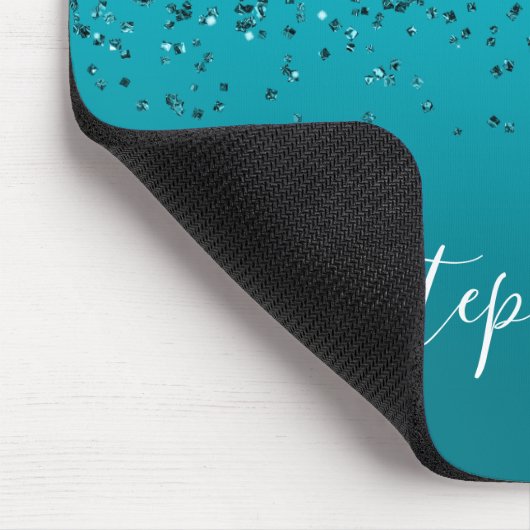 Glittery Dark Turquoise Gradient Girly Calligraphy Mousepad (Ecke)