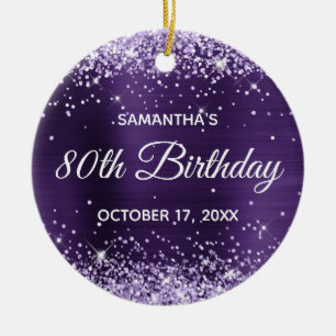 Glittery Dark Violet Lila Foil 80. Geburtstag Keramik Ornament