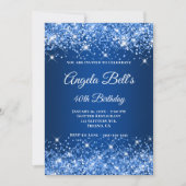 Glittery Deep Blue Ombre Extravagant Monogram Einladung (Vorderseite)