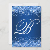 Glittery Deep Blue Ombre Extravagant Monogram Einladung (Rückseite)