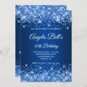 Glittery Deep Blue Ombre Extravagant Monogram Einladung (Vorne/Hinten)