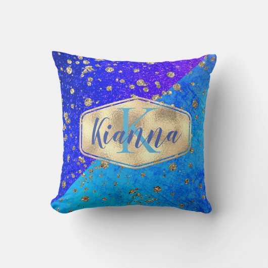 Glittery Dreamy Blue Monogram Kissen (Vorderseite)