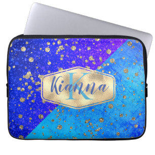 Glittery Dreamy Blue Monogram Personalisiert Laptopschutzhülle