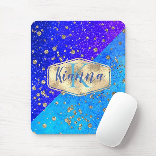 Glittery Dreamy Blue Monogram Personalisiert Mousepad (Mit Mouse)