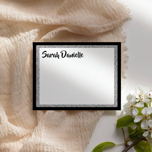 Glittery Elegant Black & Silver Dankeskarte
