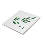 Glittery Emerald Green Leaf Monogram Gift Favor Fliese (Seite)