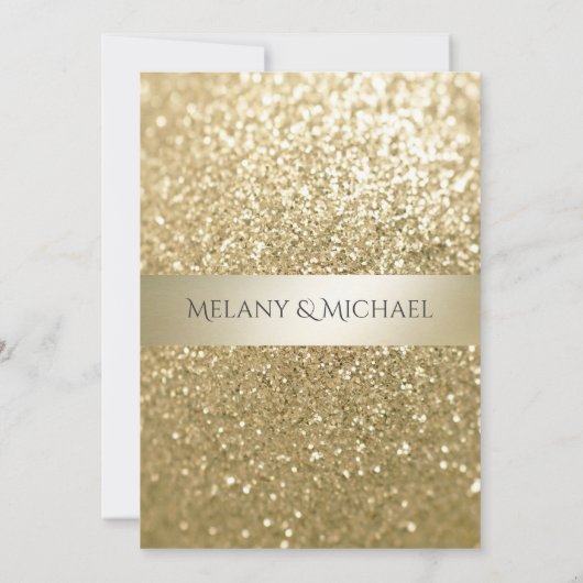 Glittery extravaganter, moderner Goldstreifen Einladung (Rückseite)