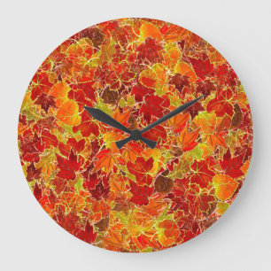 Glittery Fall Maple Blätter Große Wanduhr