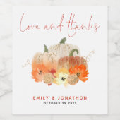 Glittery Fall Pumpkins Floral Wedding Liebe Dank Weinetikett (Einzelnes Label)