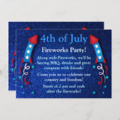 Glittery Fireworks Rocket 4. Juli Einladungen 2 (Vorne/Hinten)