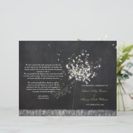 Glittery Floral Chalkboard Wedding Bifold Program (Stehend Vorderseite)