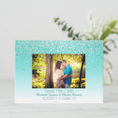 Glittery Foto Wedding Save the Date Card (Stehend Vorderseite)