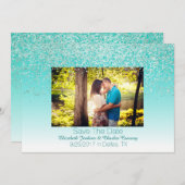Glittery Foto Wedding Save the Date Card (Vorne/Hinten)