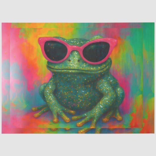 Glittery Frog mit Sonnenbrille Decoupage Papier (Vorderseite)