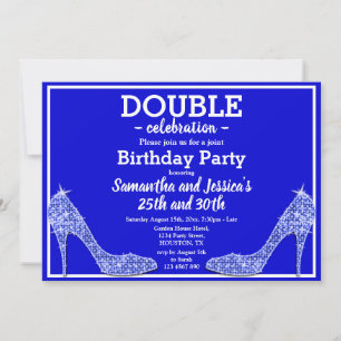 Glittery Funkelnd Blue Stilettos Double Birthday Einladung