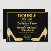 Glittery Funkelnd Gold Stilettos Double Birthday Einladung (Vorne/Hinten)