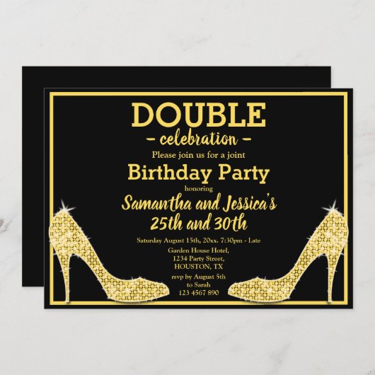 Glittery Funkelnd Gold Stilettos Double Birthday Einladung (Vorne/Hinten)