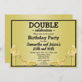 Glittery Funkelnd Gold Stilettos Double Birthday Einladung (Vorne/Hinten)
