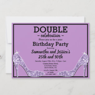Glittery Funkelnd Lilac Stilettos Double Birthday Einladung